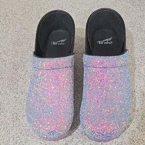 Dansko Glittering Pink and Purple Clogs